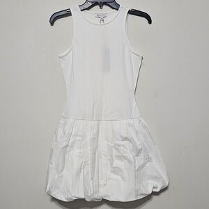 Gianni Bini Women's Dress XS White Crew Neck Sleeveless mini Bubble Hem 0655